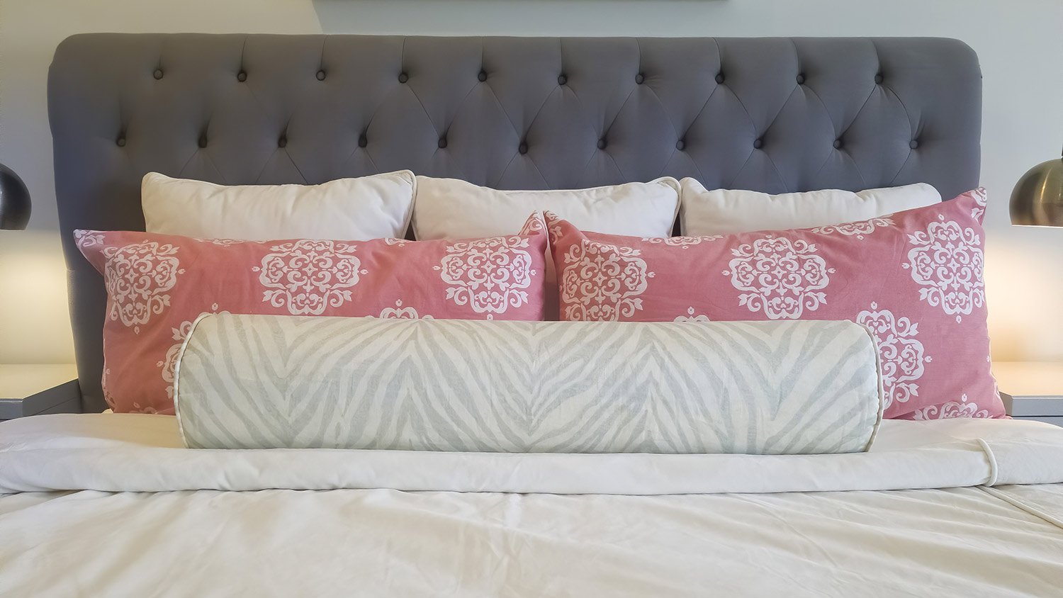 Gray upholstered headboard