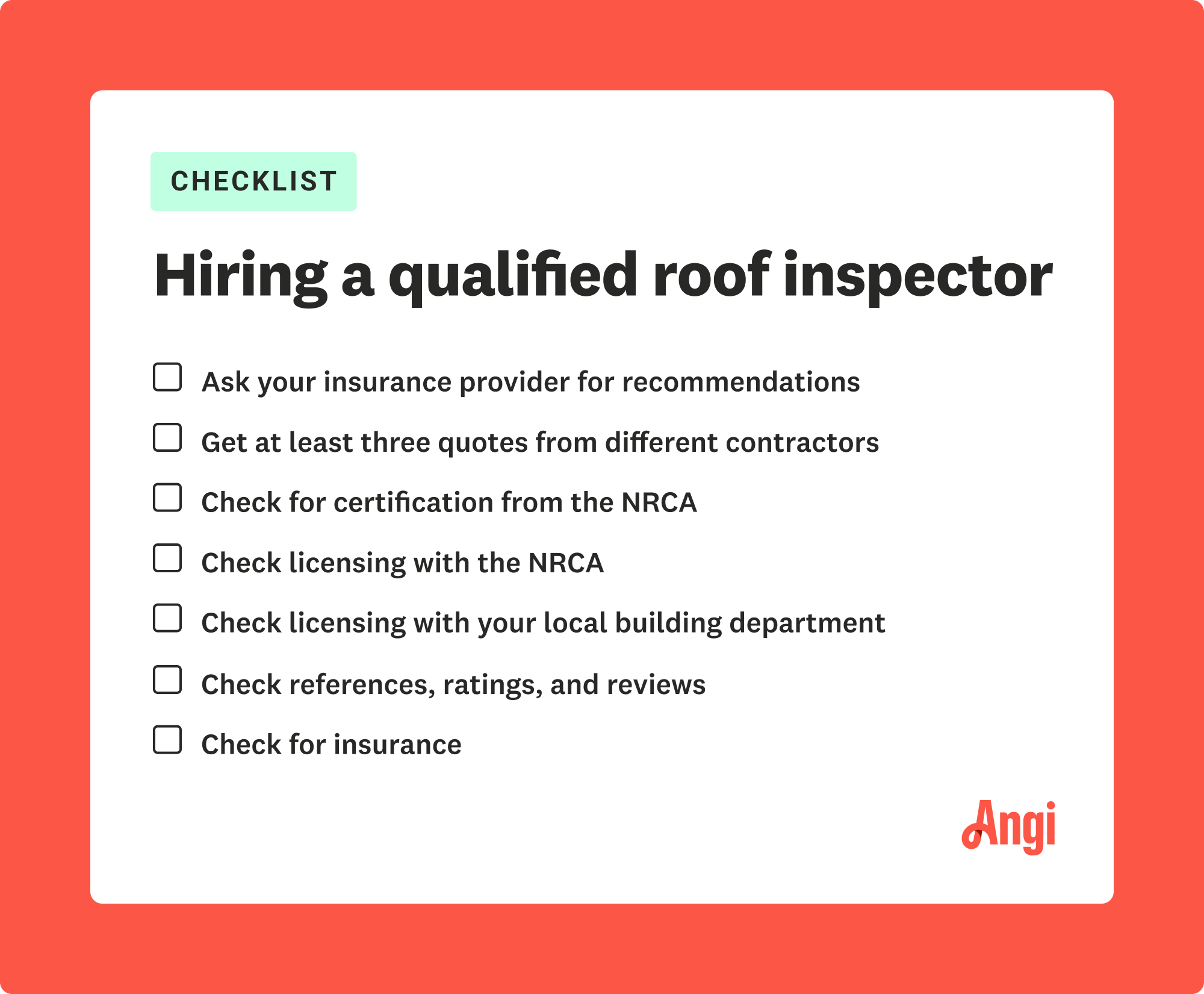 7 things to check when hiring a qualified roof inspector, including checking for licensing with the NRCA and insurance