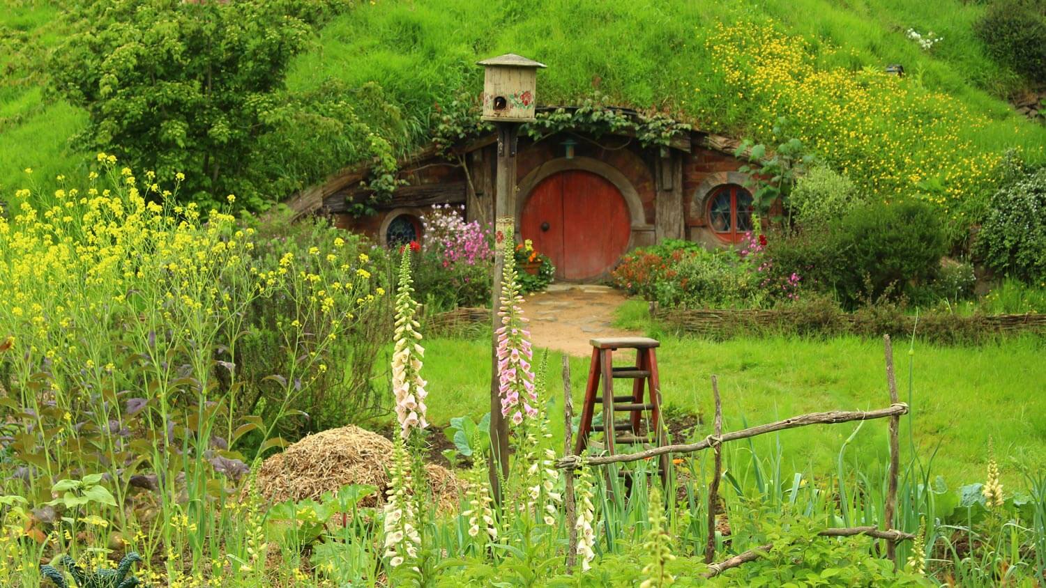 A hobbit house on a sunny day