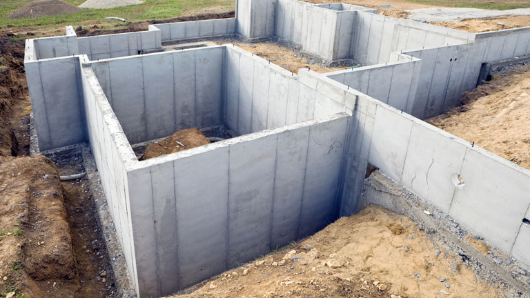 home foundation concrete walls construction site