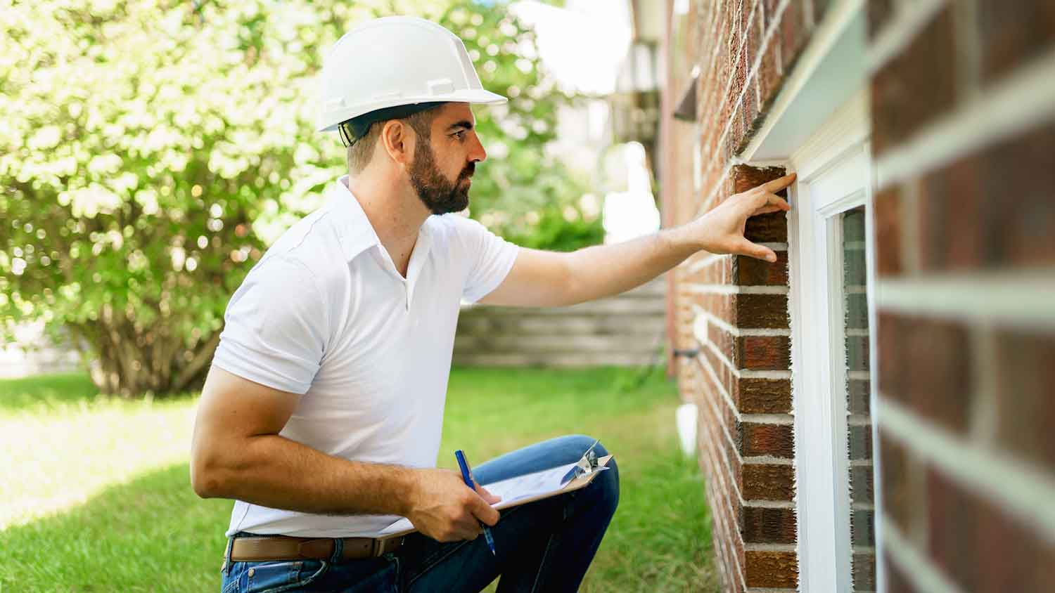 Inspector evaluating condition of the home exterior 