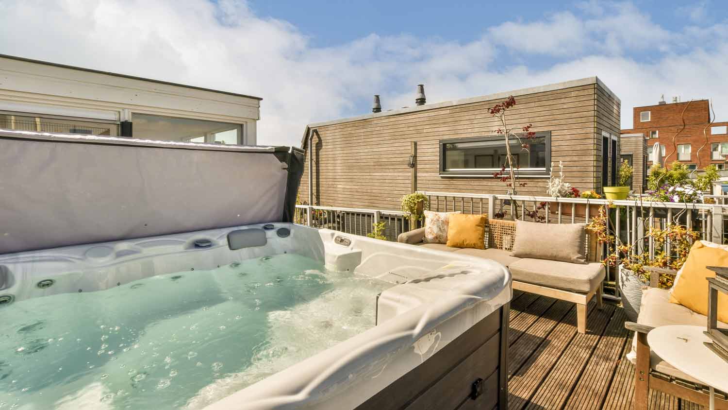 hot tub on furnished deck  