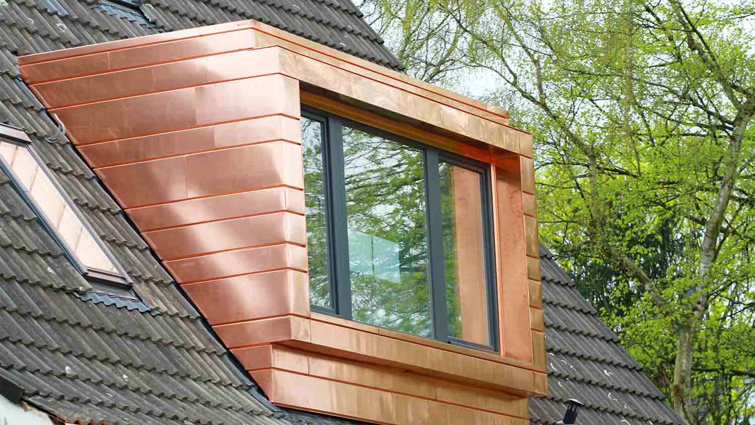 house with copper dormer