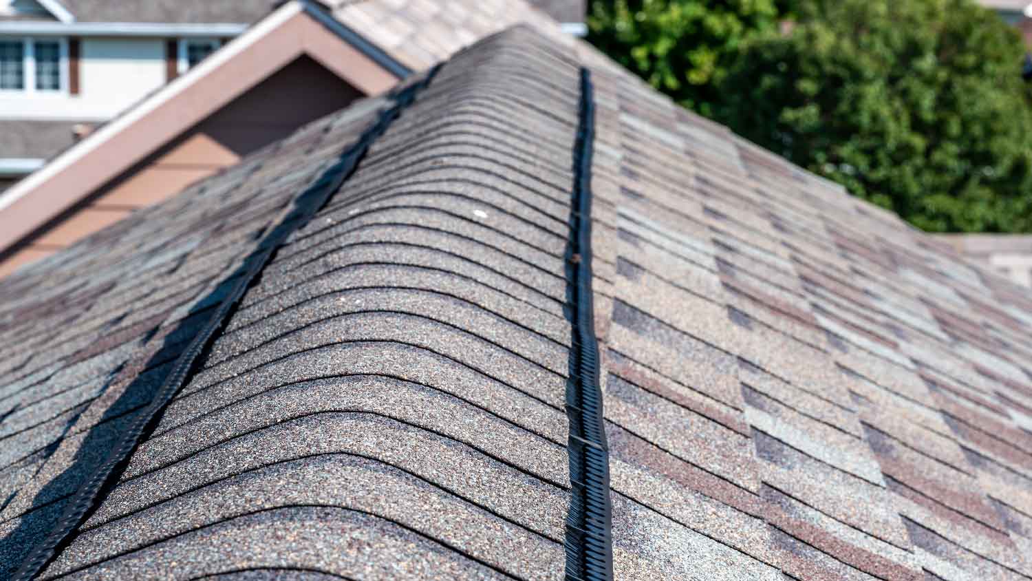 A house roof with a ridge vent