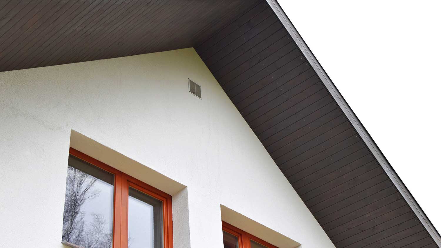 Closeup of a wood soffit installed on a modern house