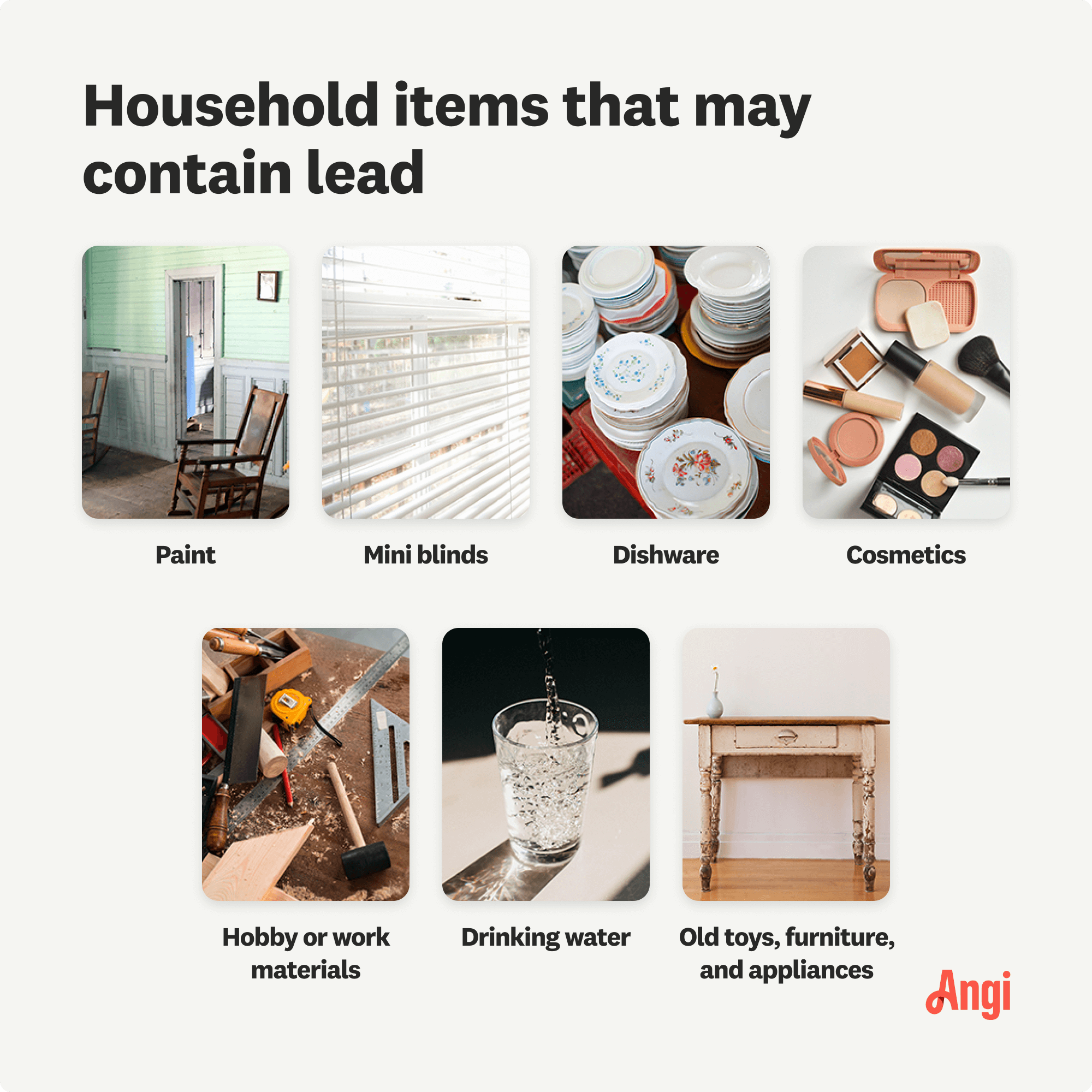 7 common household items that may contain lead, including paint, mini blinds, dishware, and drinking water