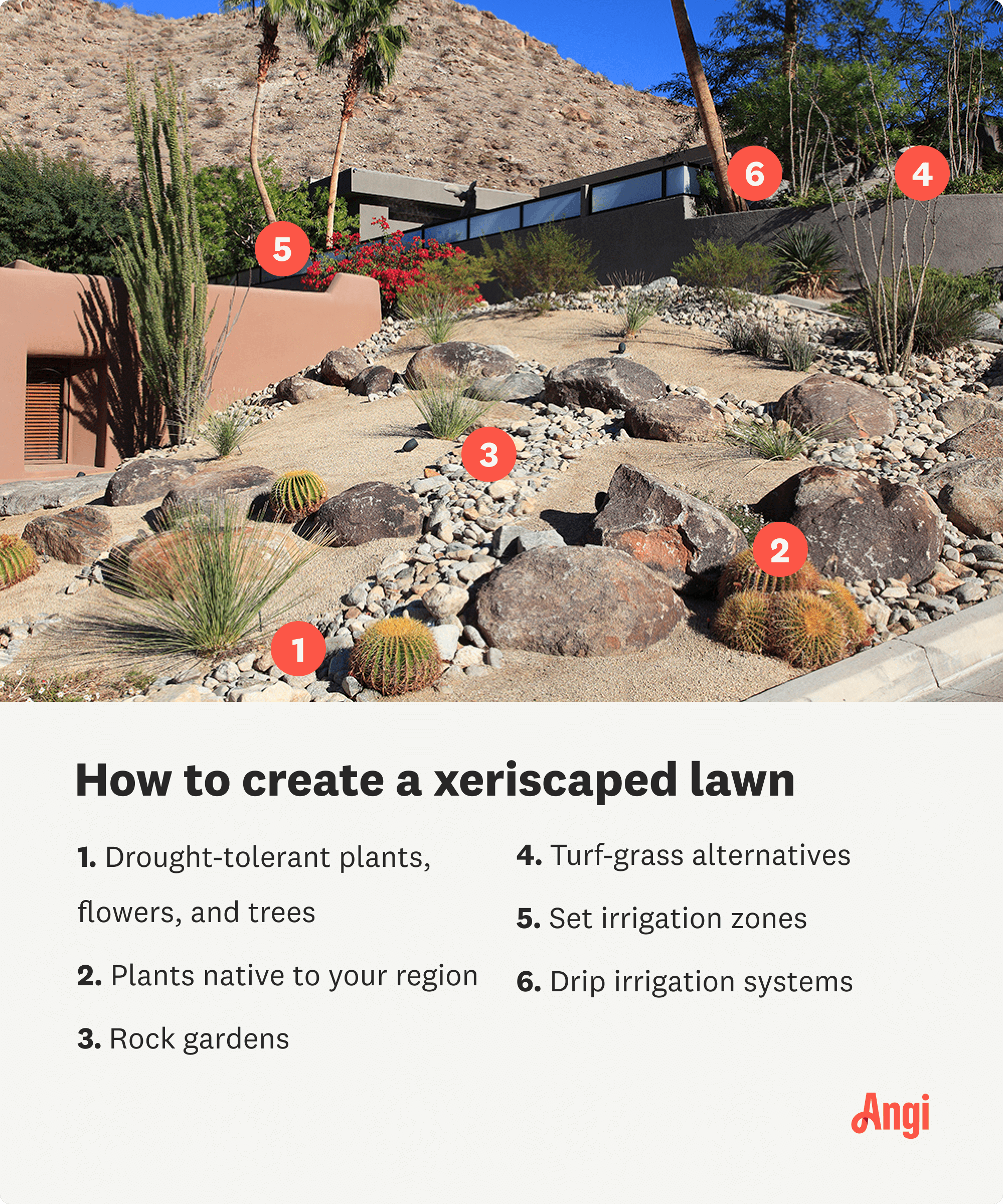 6 steps on how to create a xeriscaped lawn, including setting irrigation zones