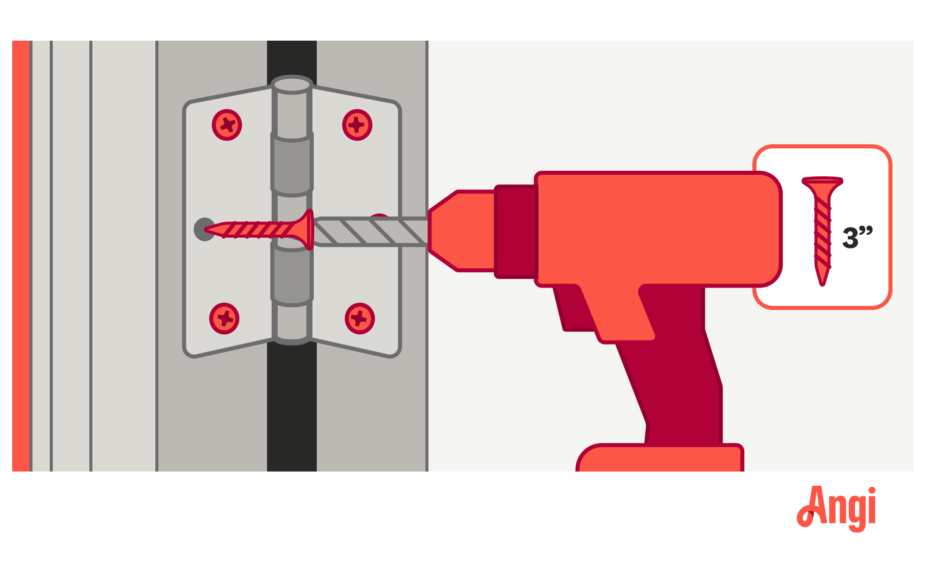 How to fix a door that sticks step 3; add deeper hinge screws