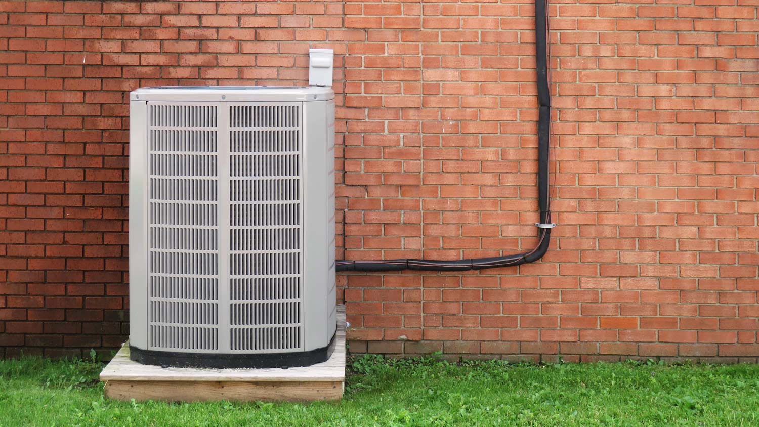 A HVAC system in a yard