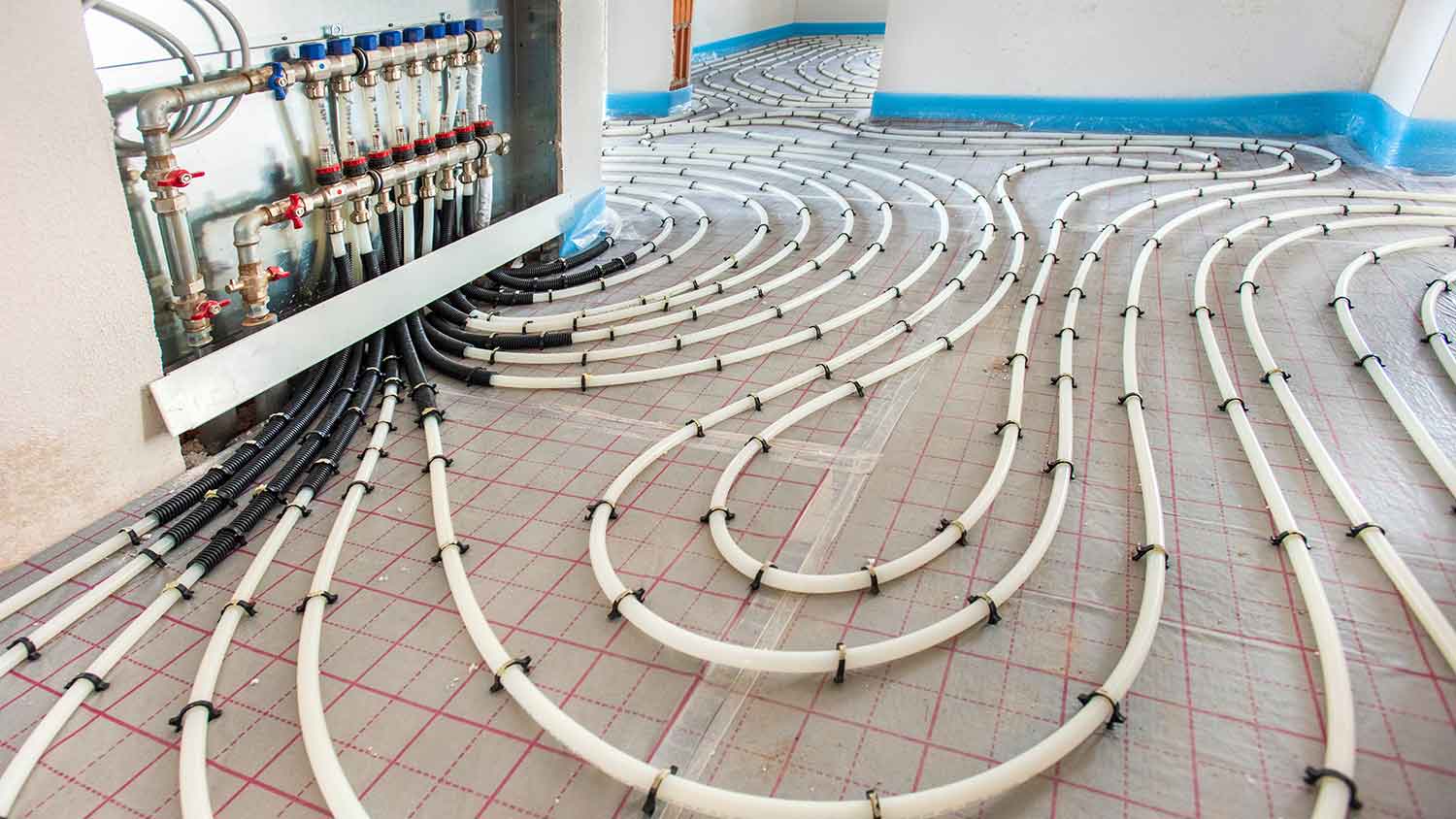 Hydronic heating system installed in a house under construction