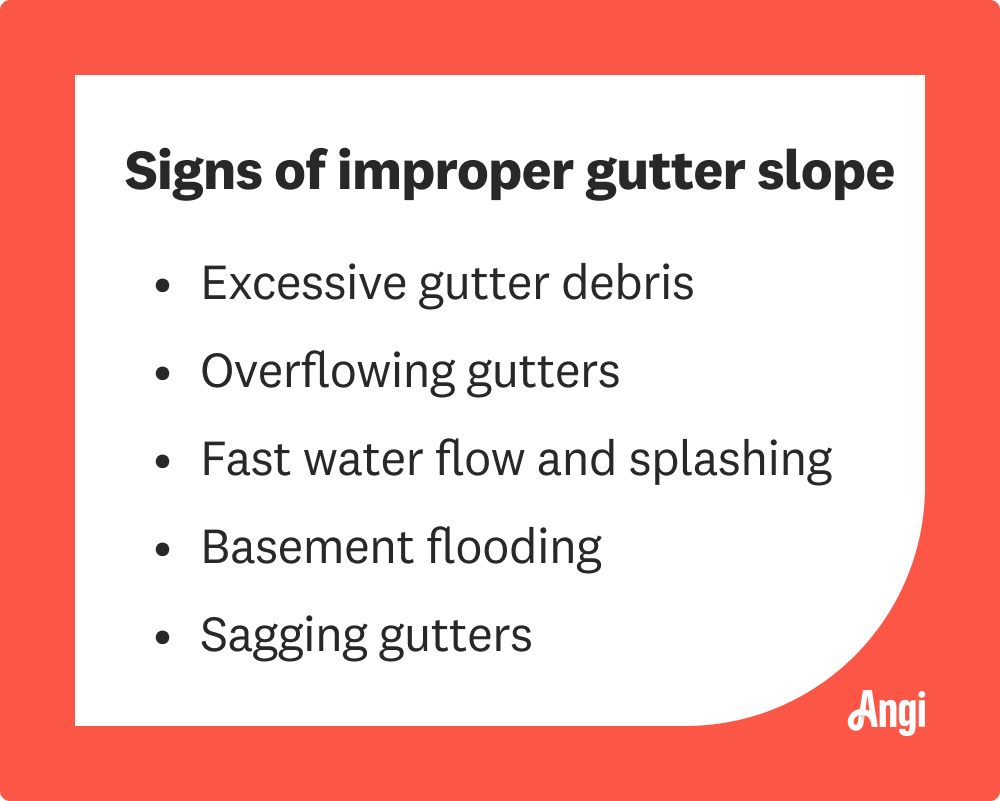 5 signs of an improper gutter slope, including basement flooding and sagging gutters