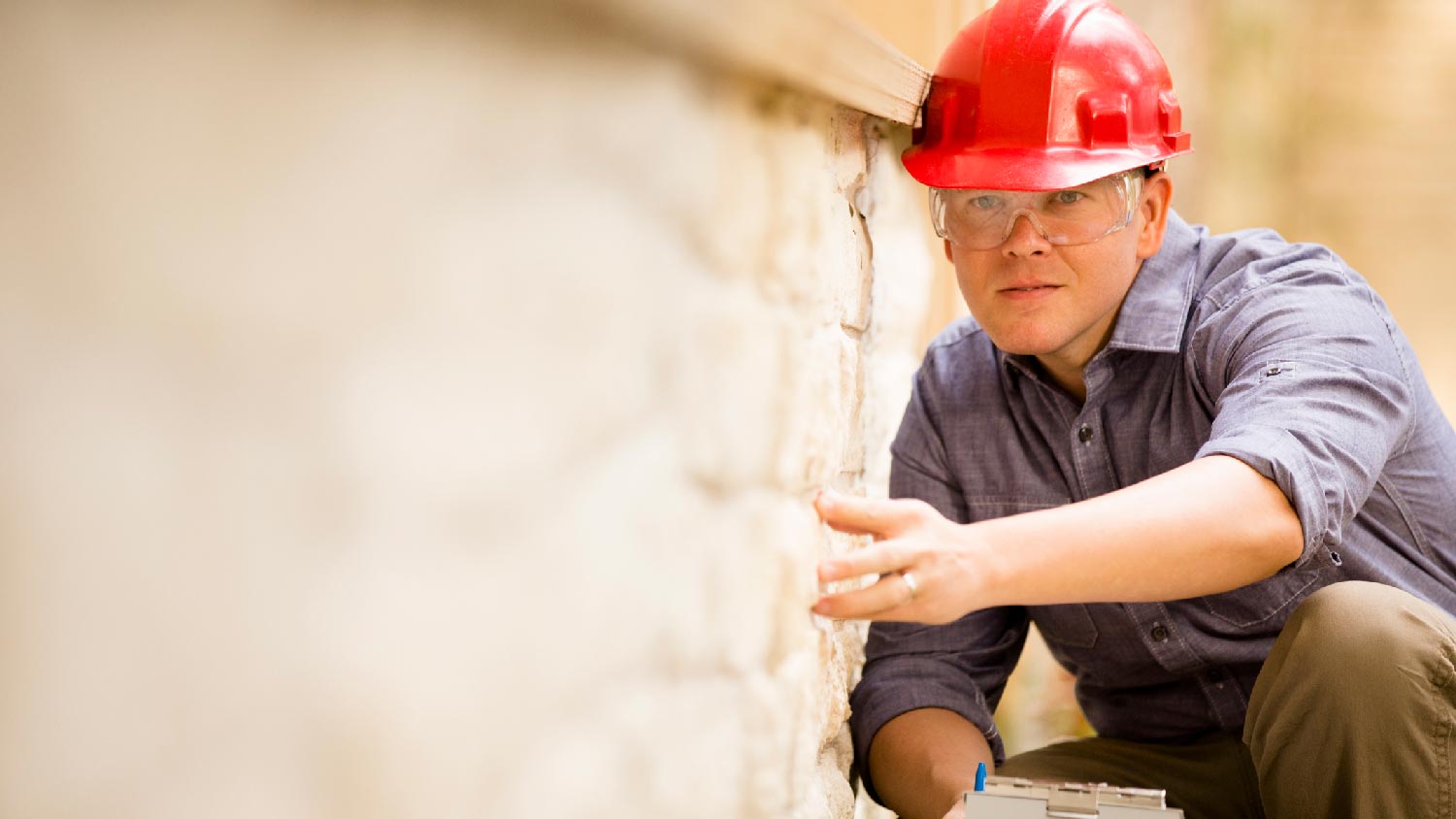 An inspector checking a house’s foundation