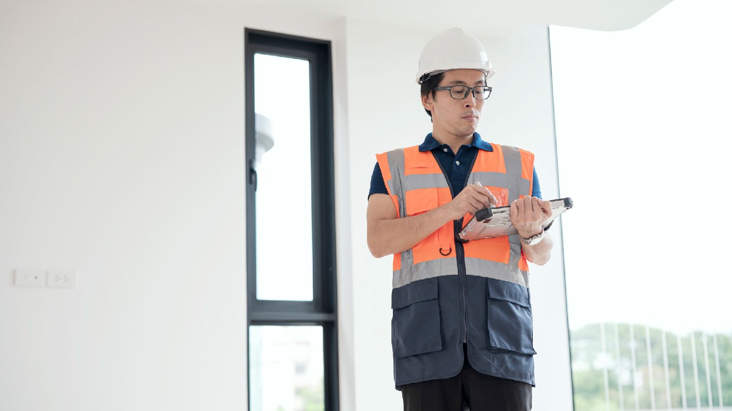 An inspector checking for radon