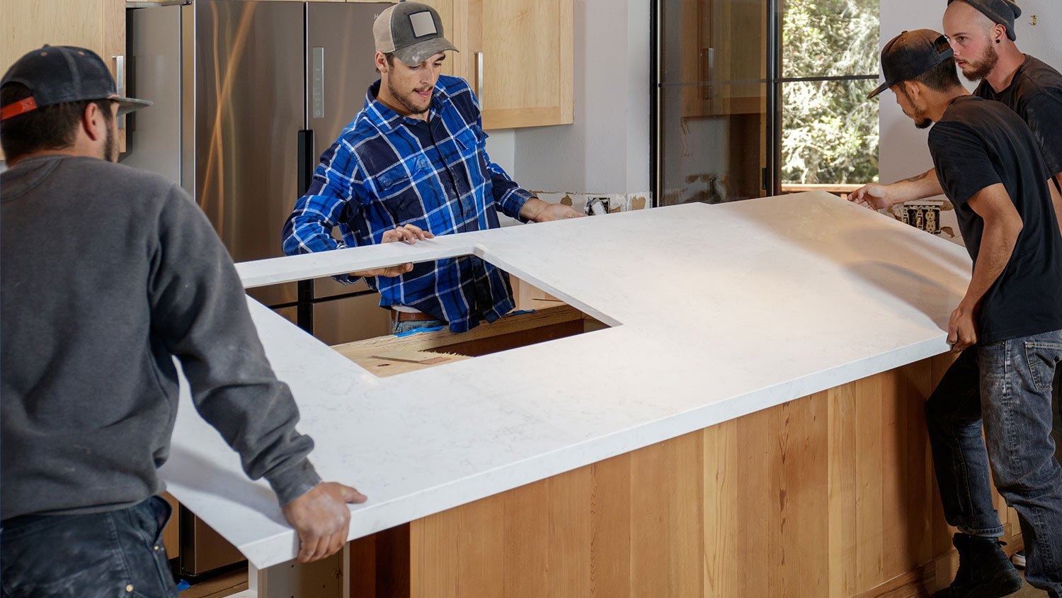 Clean kitchen with marble countertop