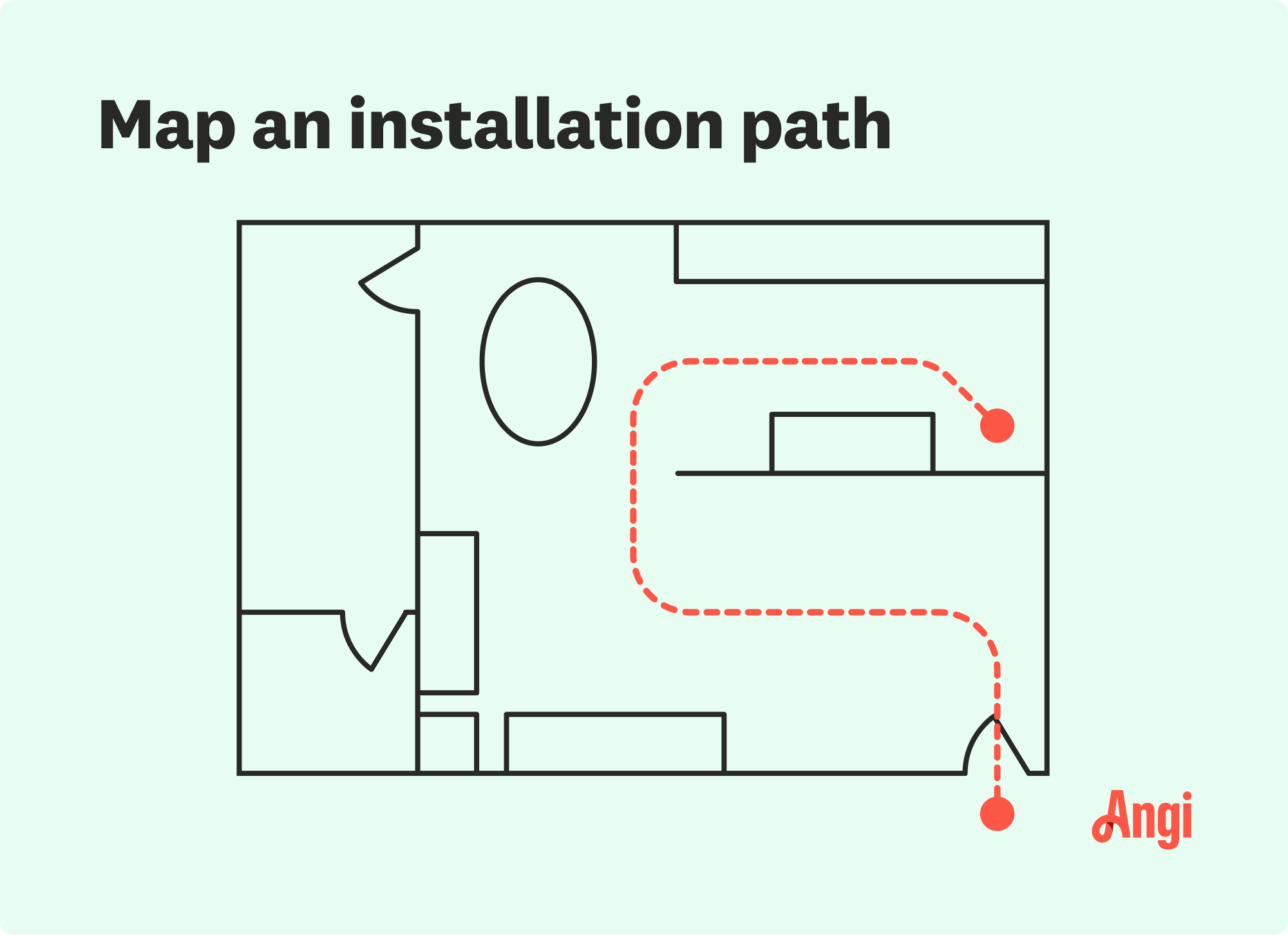 Refrigerator installation path mapped out, with route shown how the refrigerator will be brought in through the home