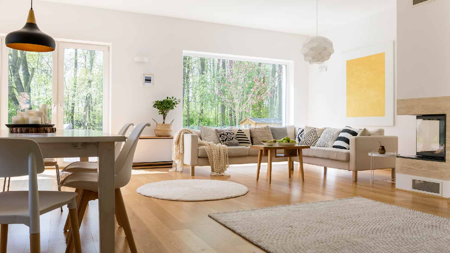 The interior of a bright living room
