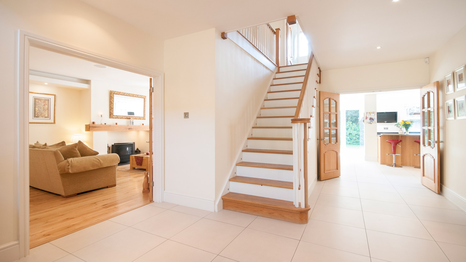 The interior of a house’s hallway with tiled floor