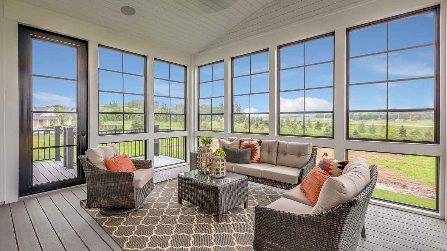 The interior of a sunroom