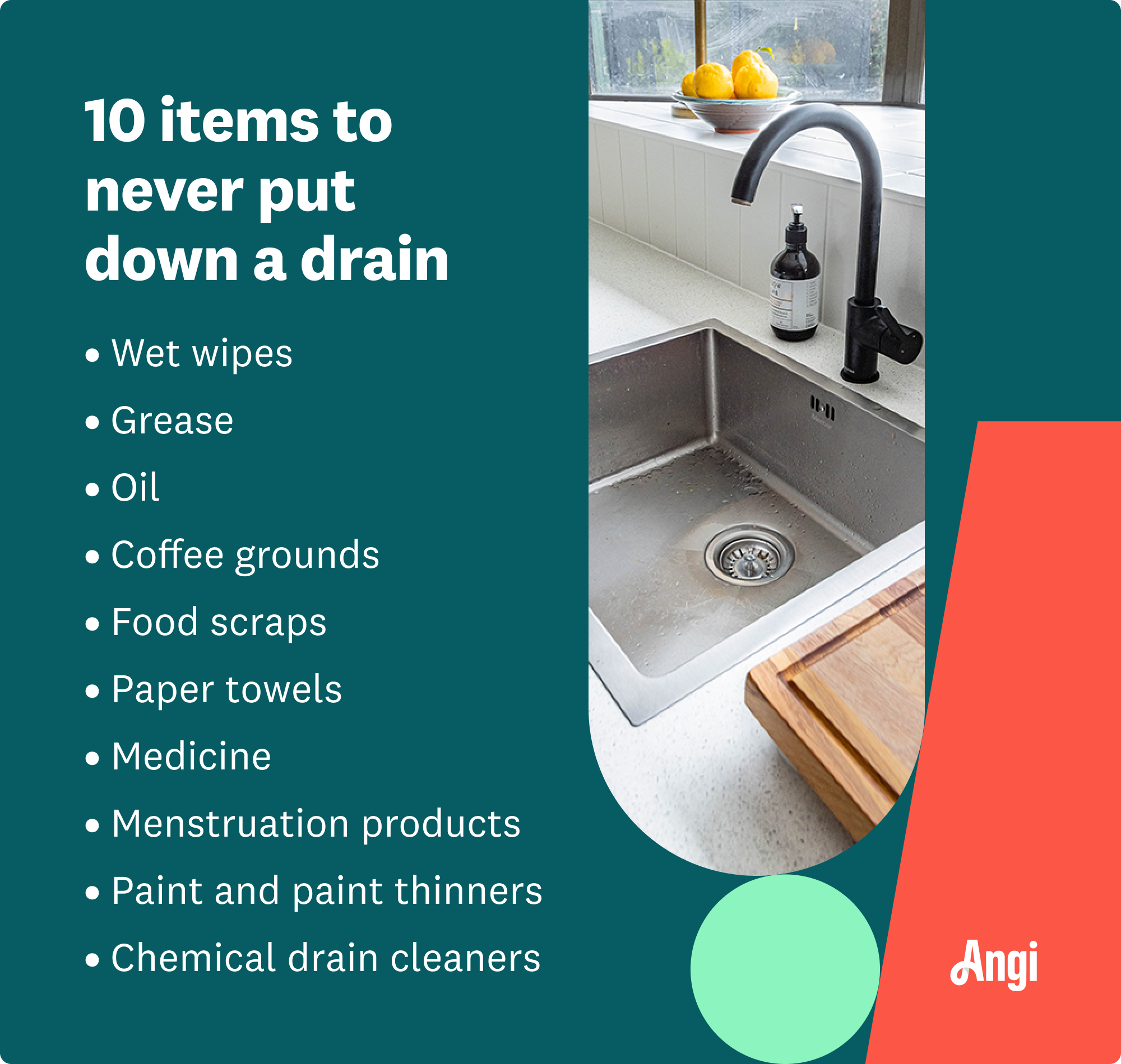 10 items to never put down a drain, including oil, paper towels, and medicine