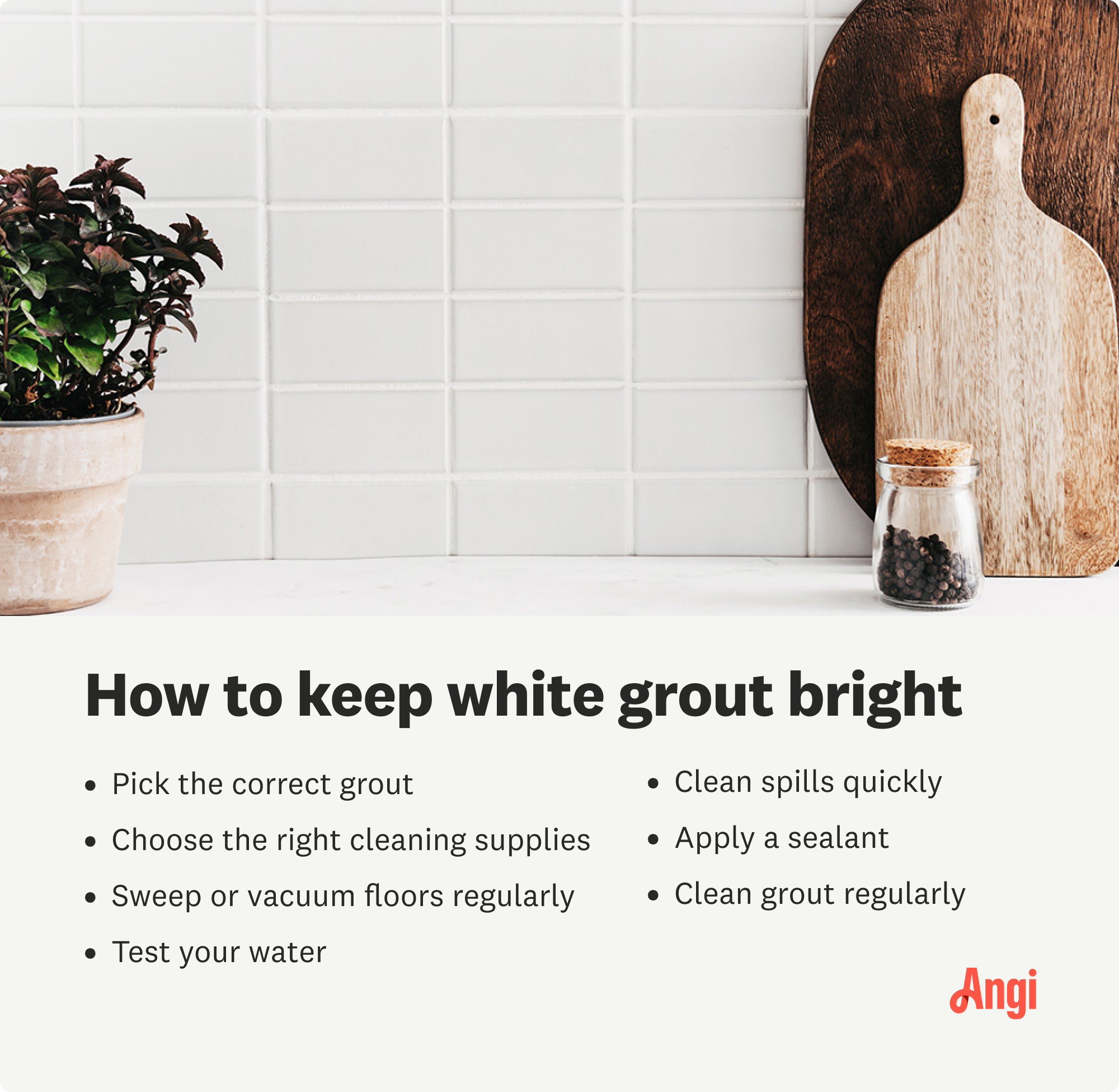 7 tips to keep white grout bright, including cleaning spills quickly