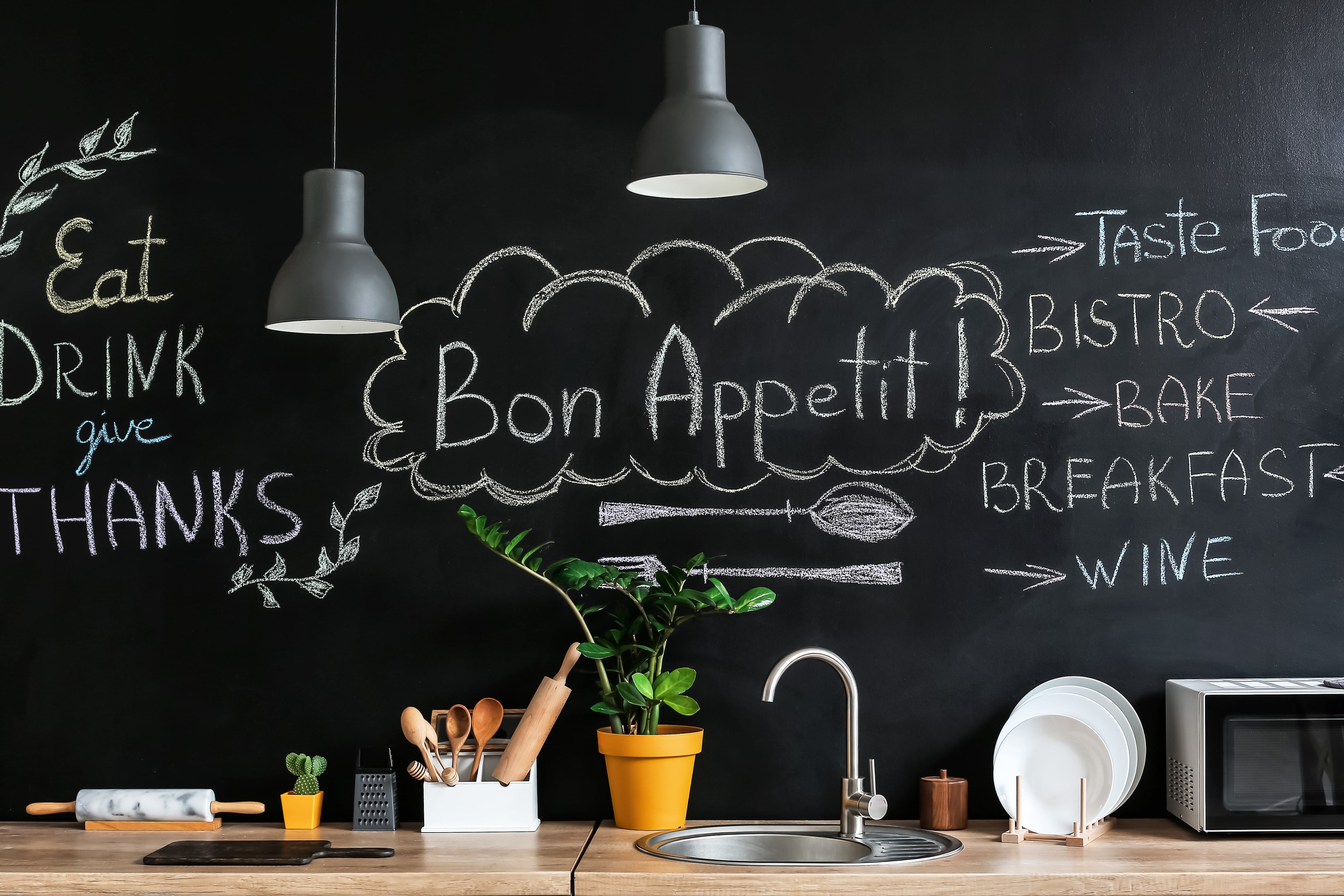 Chalkboard accent wall in kitchen