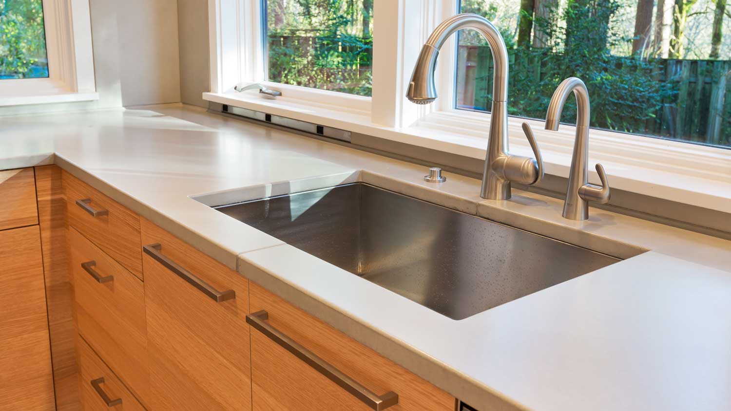 modern kitchen counter with dishwasher air gap on sink