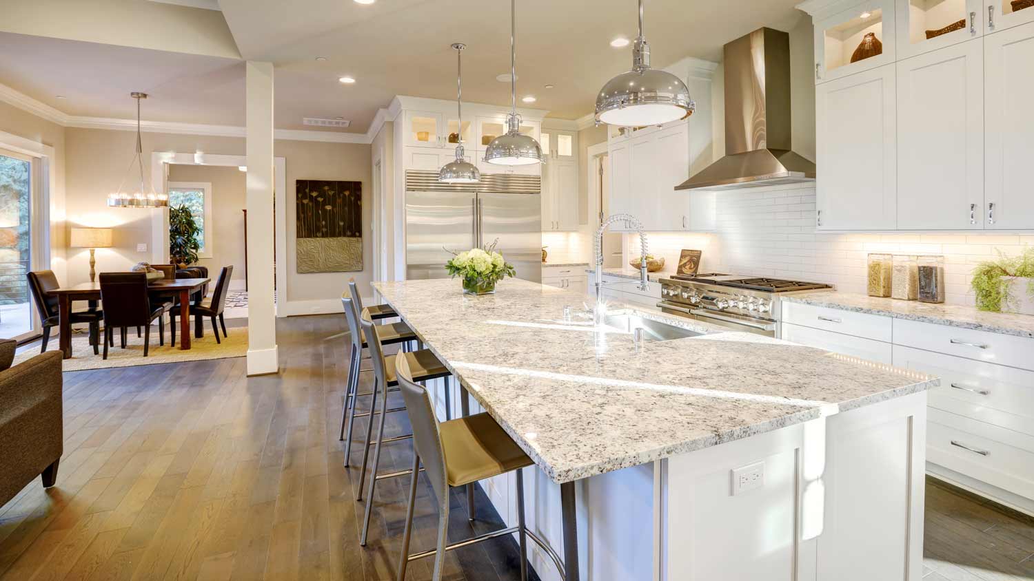 Kitchen with light fixture