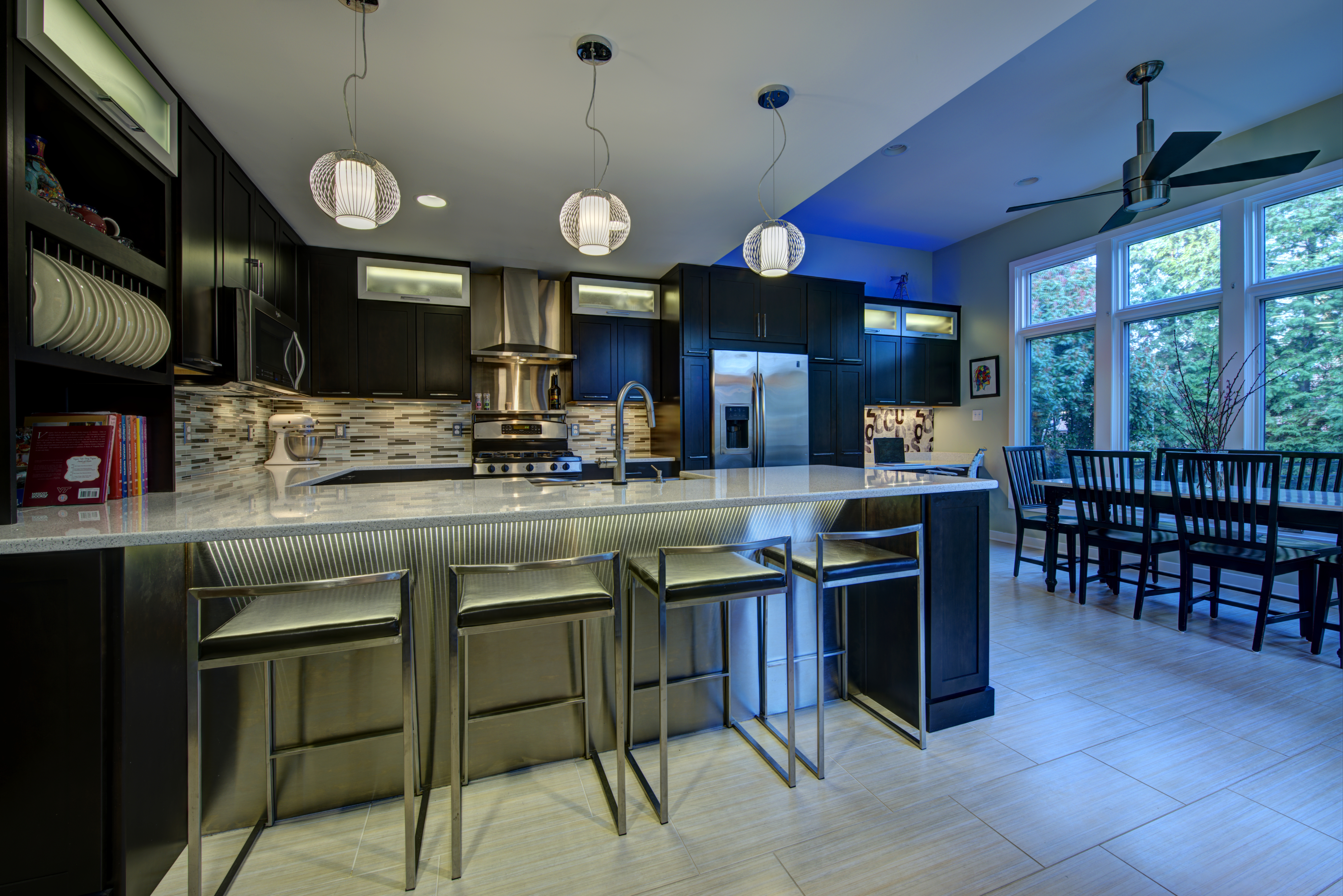 blue LED light strip in kitchen