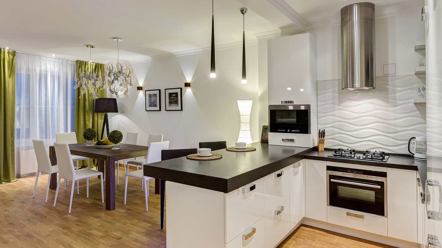l shape kitchen separate dining area