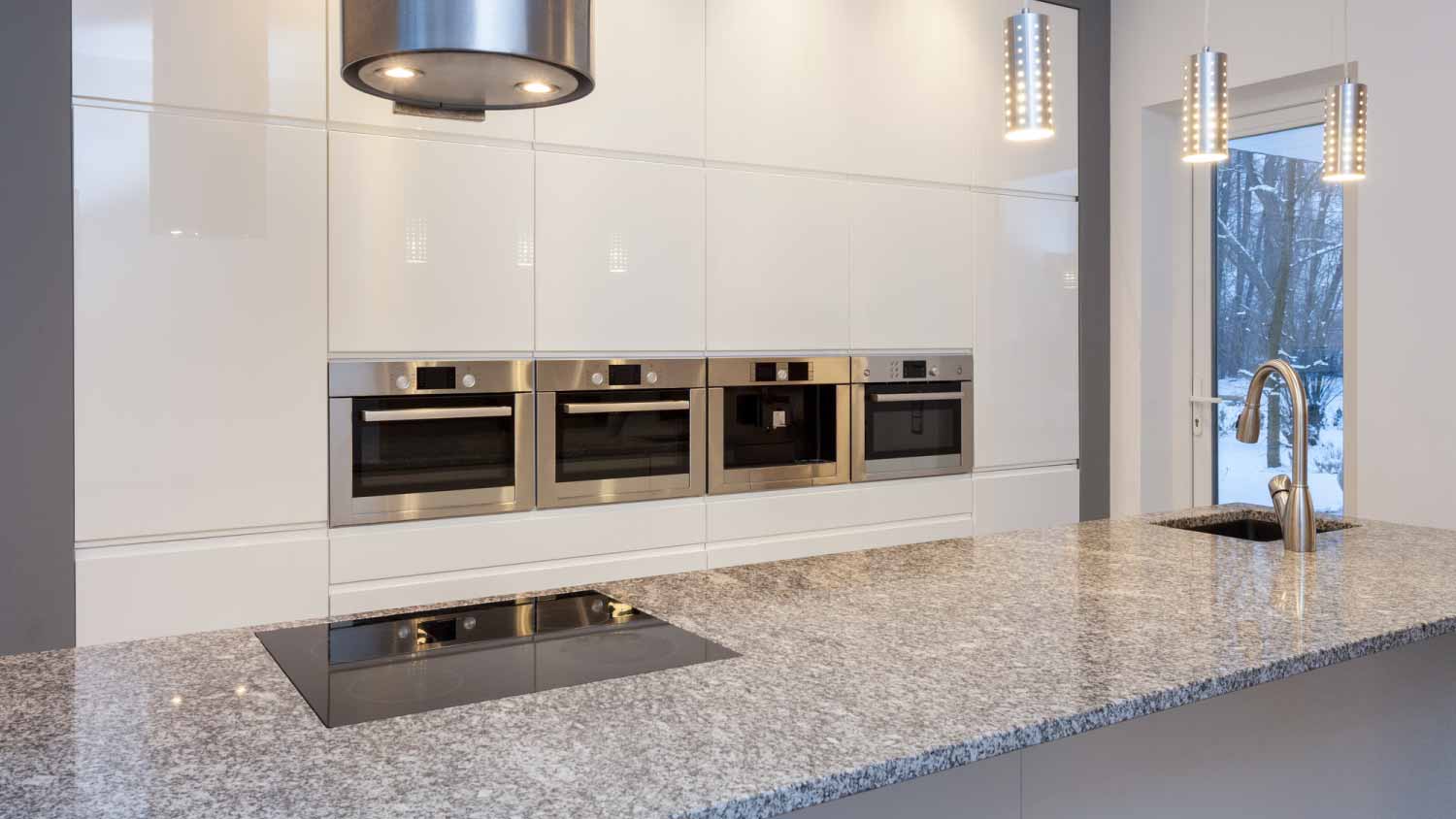 Kitchen with white shelves