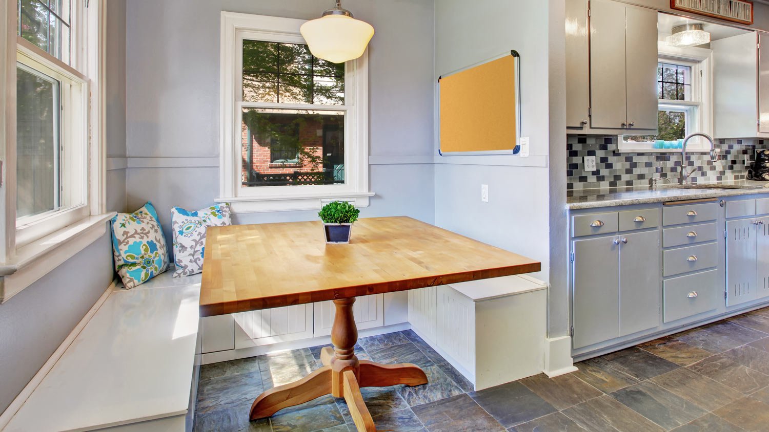 Kitchen room interior with small dining area