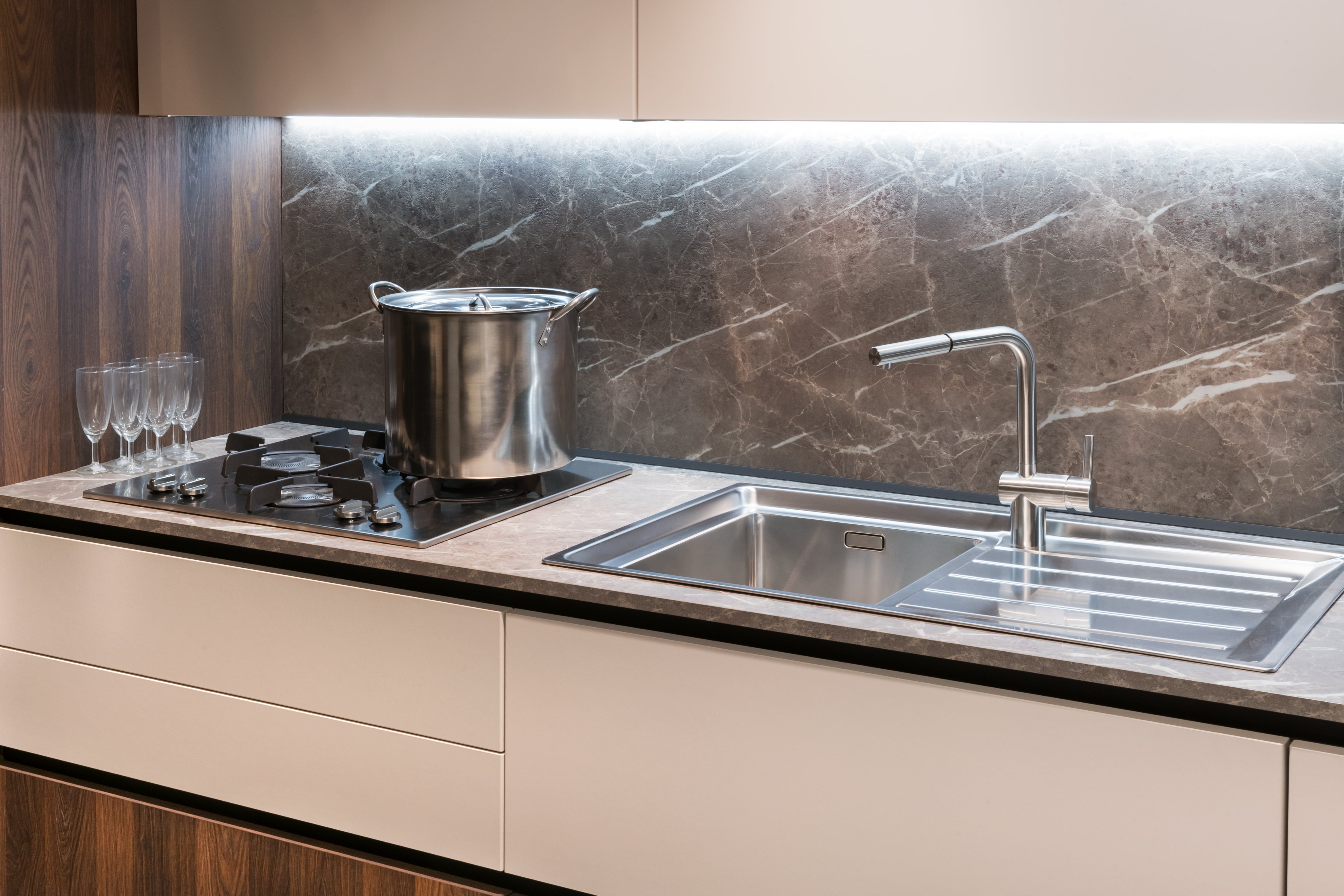 LED light strip under kitchenette cabinetry