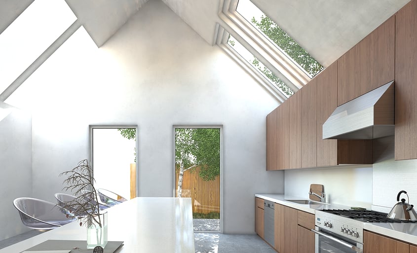 skylights provide natural light in kitchen