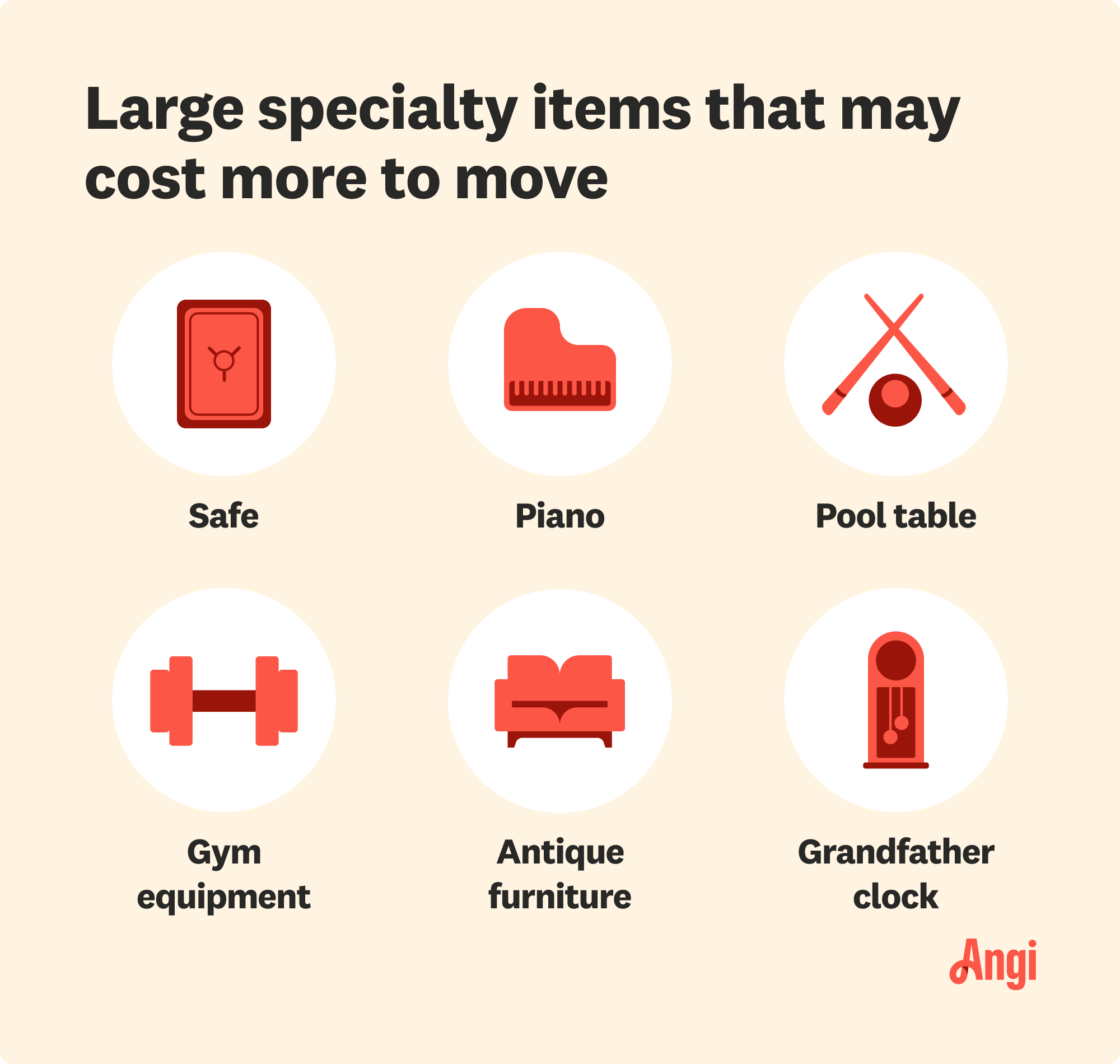 6 large specialty items that may cost more to move, including a safe, piano, and pool table