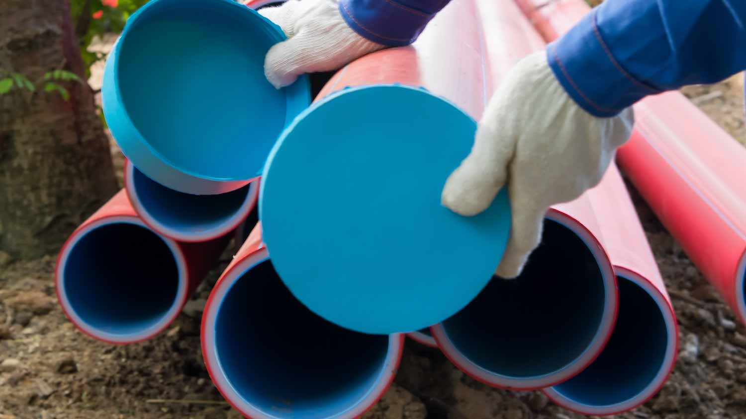 Large plastic pipes with special plugs