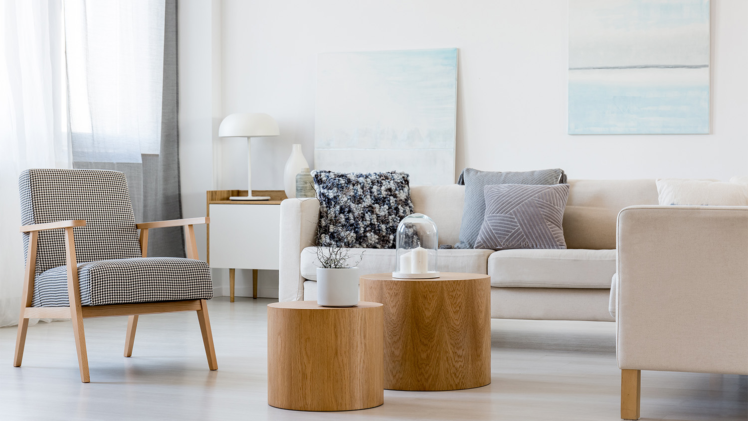 living room with light curtains