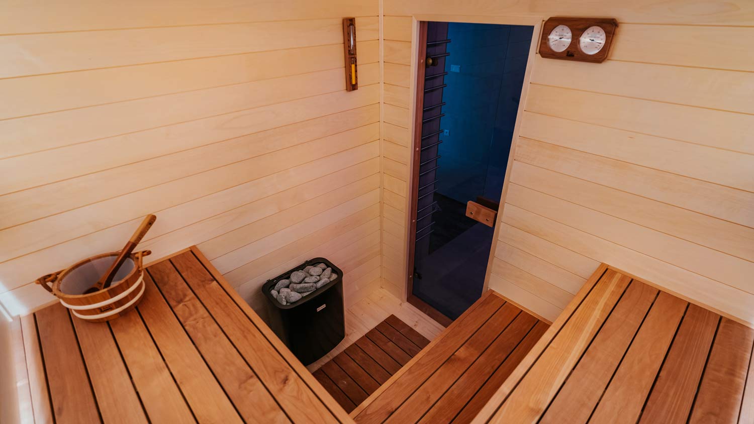 indoor sauna light wood