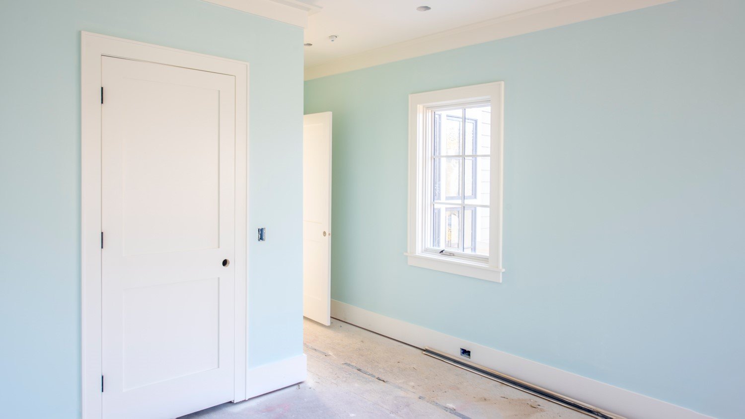 Newly painted light blue walls.