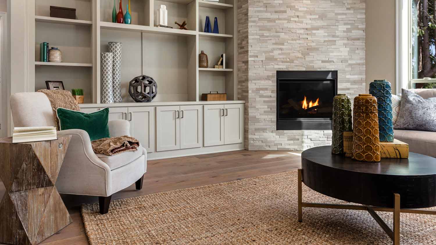 furnished living room with fireplace