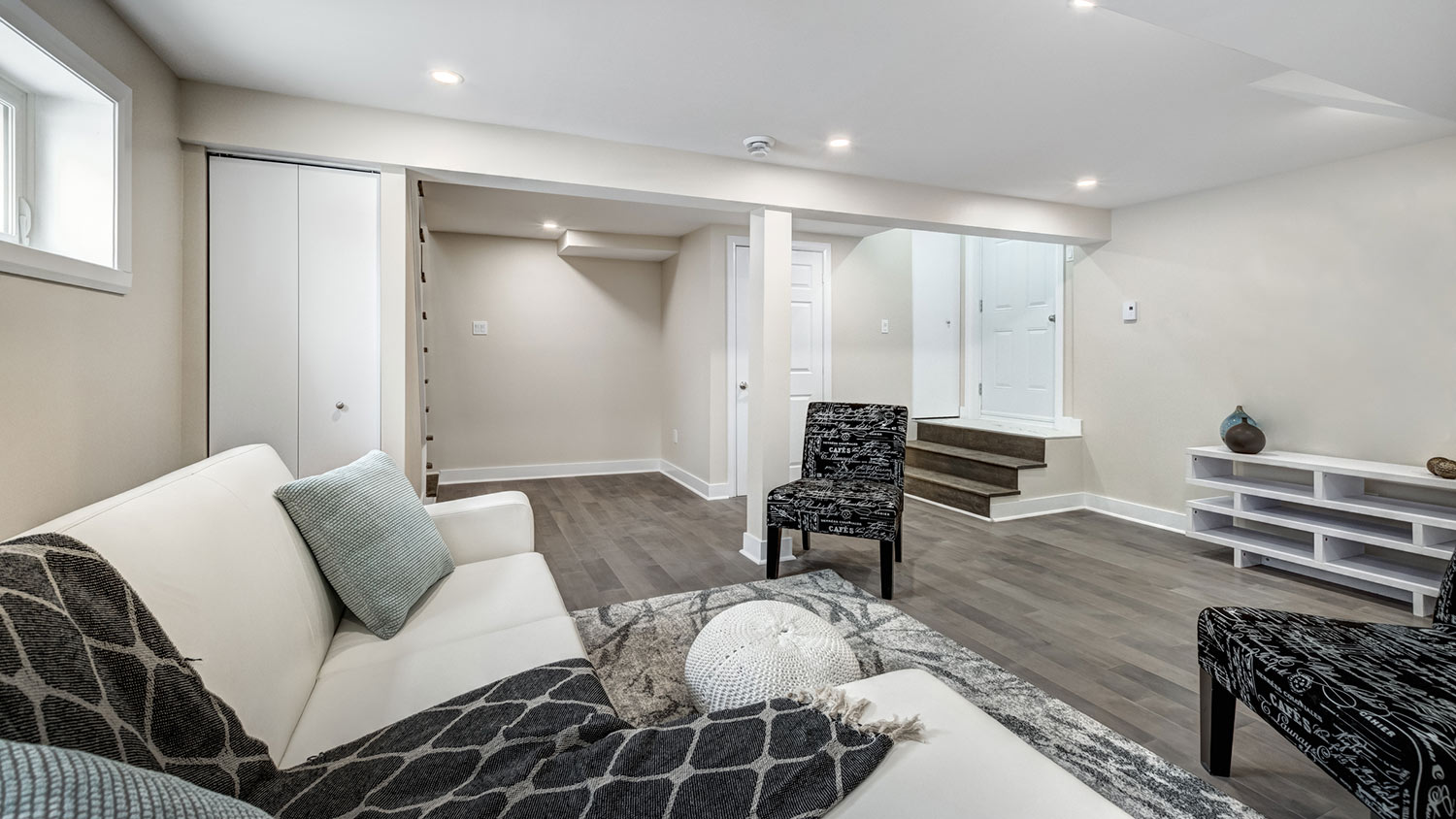 Nice living room in finished basement of home