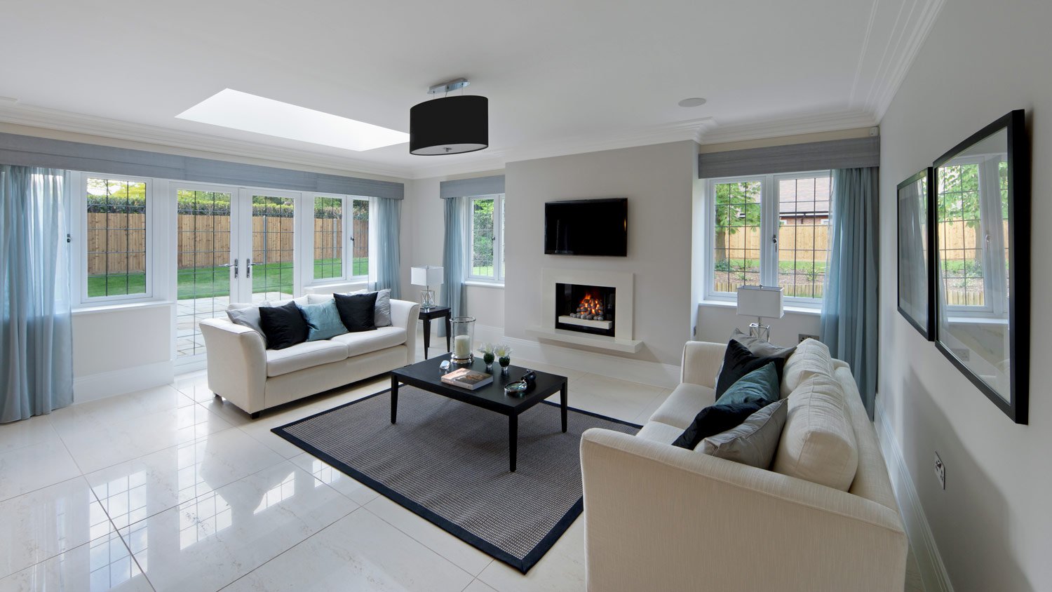 A gorgeous lounge with marble tiled floor