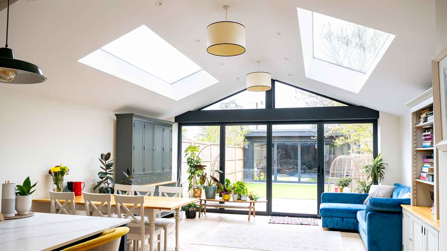Fixed skylights installed in a cozy living area