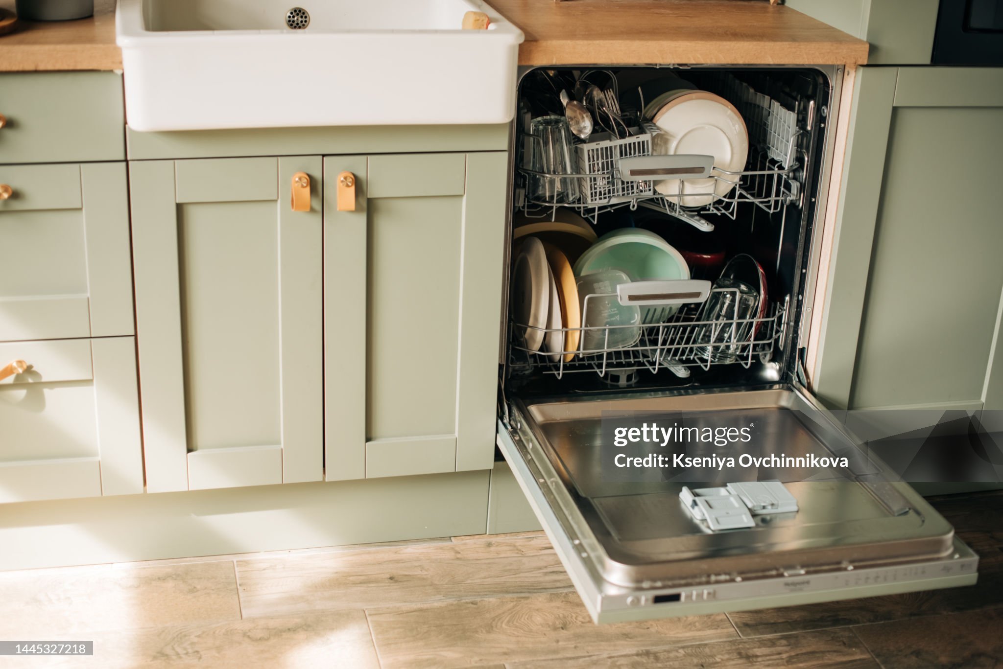 A loaded dishwasher