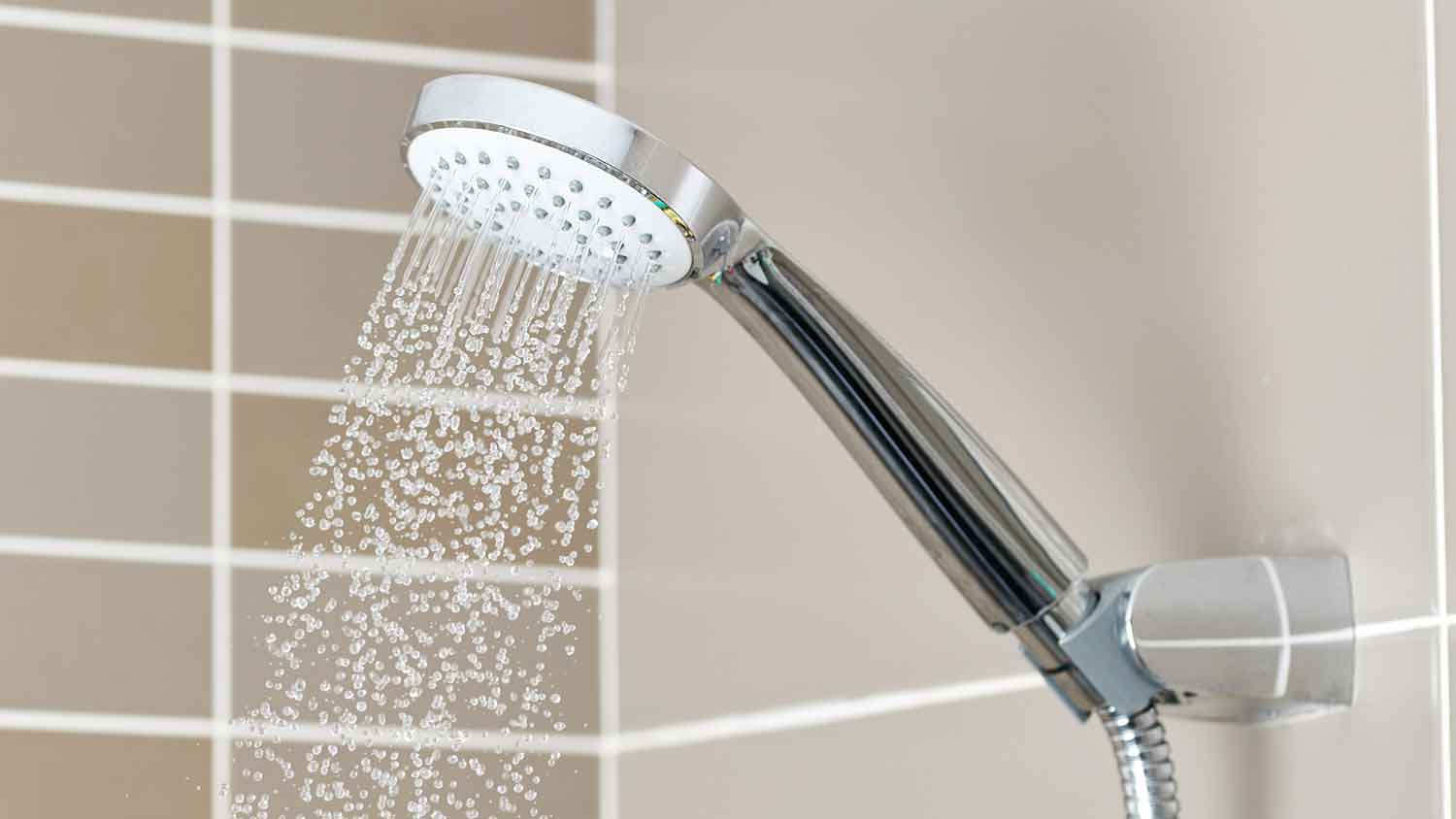 Low-flow showerhead installed in the shower