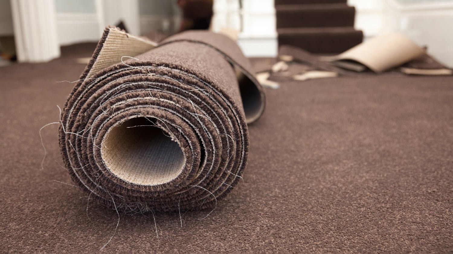 Carpet roll in entryway.