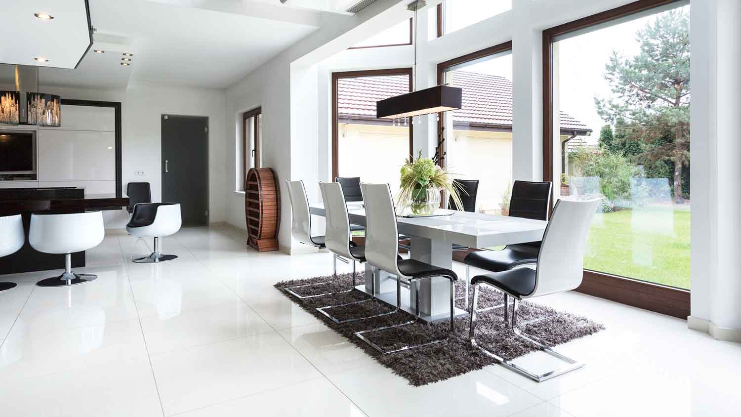 Ceramic tiles installed in a luxury dining room  