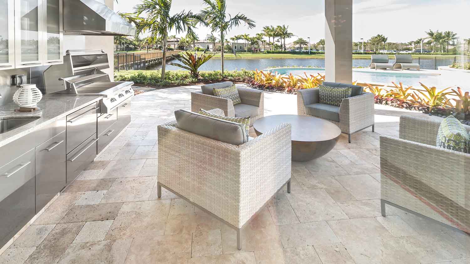  Luxury outdoor kitchen with stone flooring 