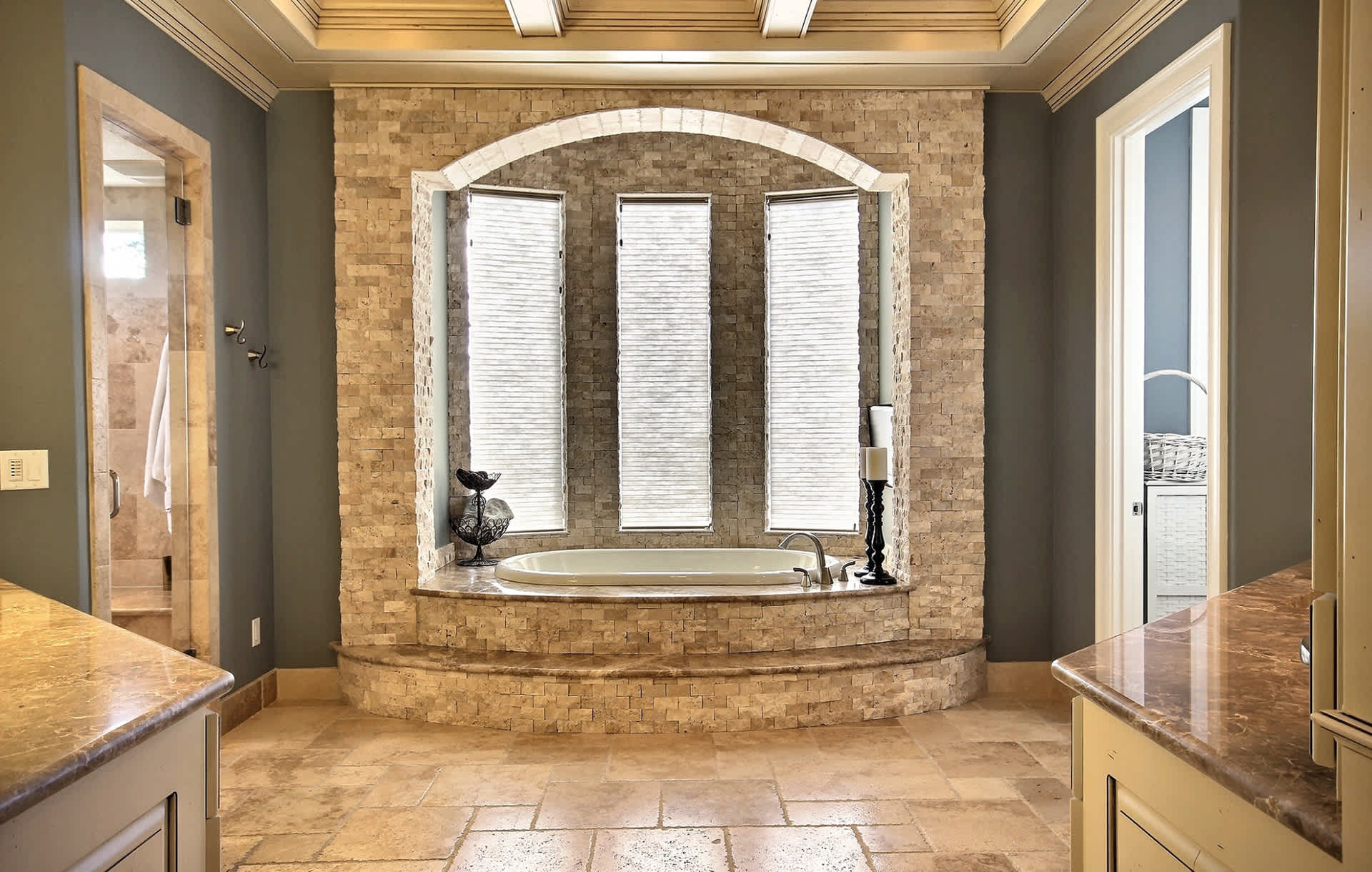 Luxury stone bathroom with tub