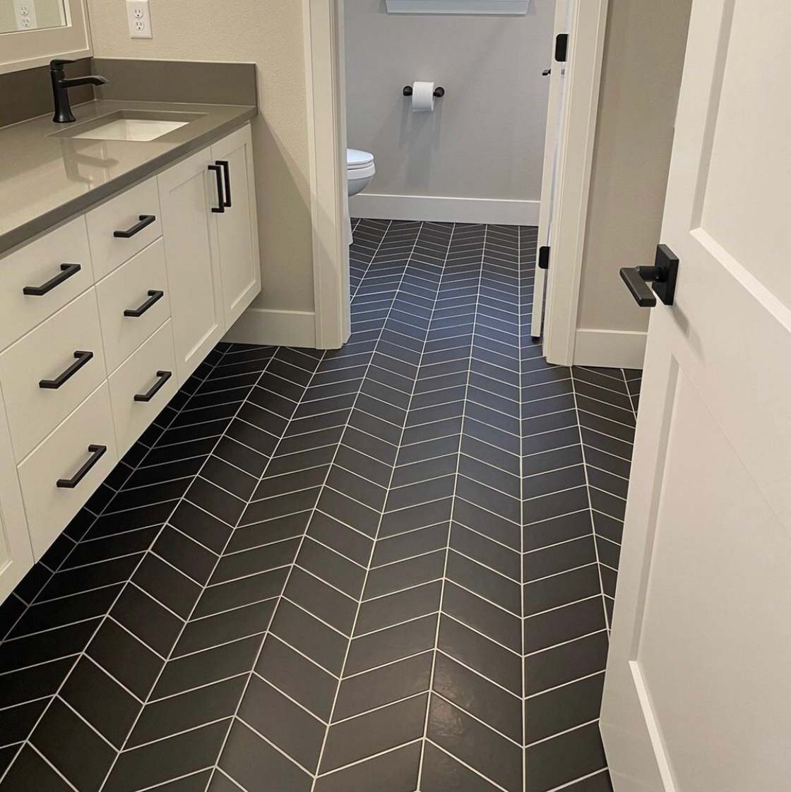 Clean black tile floor