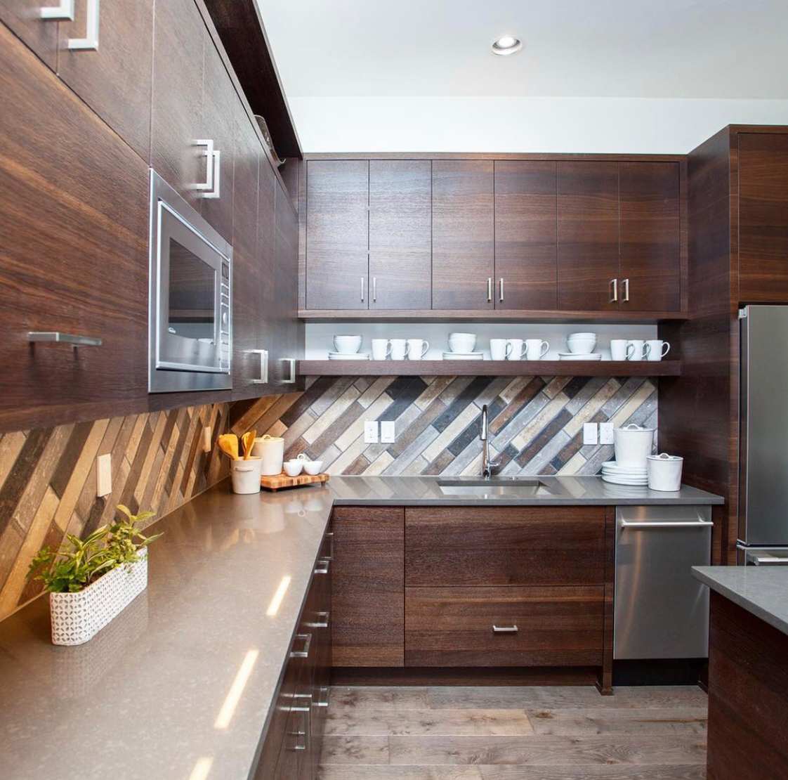 Stained bare wood cabinets